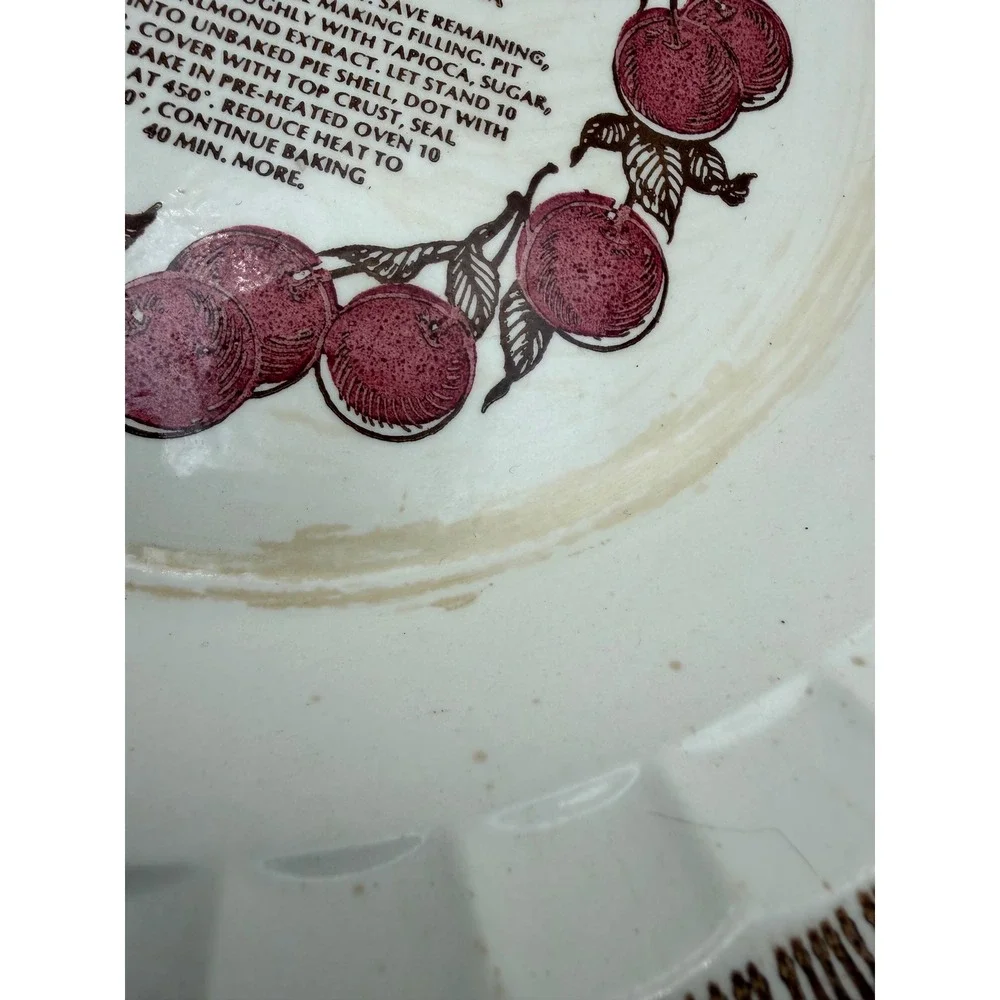 Royal China Jeannette Cherry Pie Dish Vintage Ceramic Recipe Baker 10 Inch USA